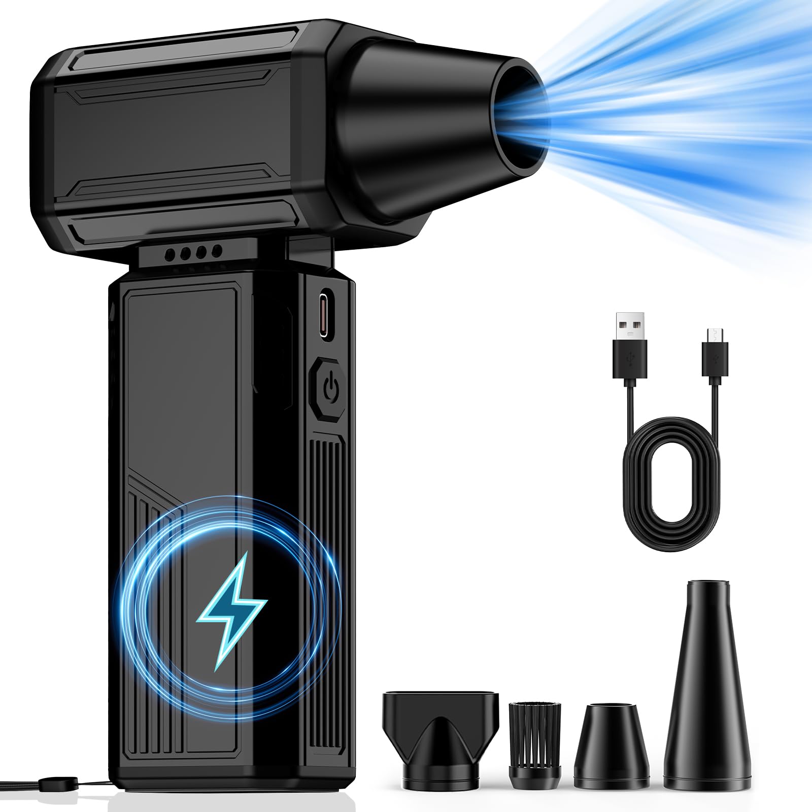 Compressed Air Duster, Powerful Blower Turbo Fan Stepless Speed Adjustable Electric Air Duster Reusable Air Blower for Outdoor Laptop Keyboard Electronics Car BBQ and Home Replaces Compressed Air Can