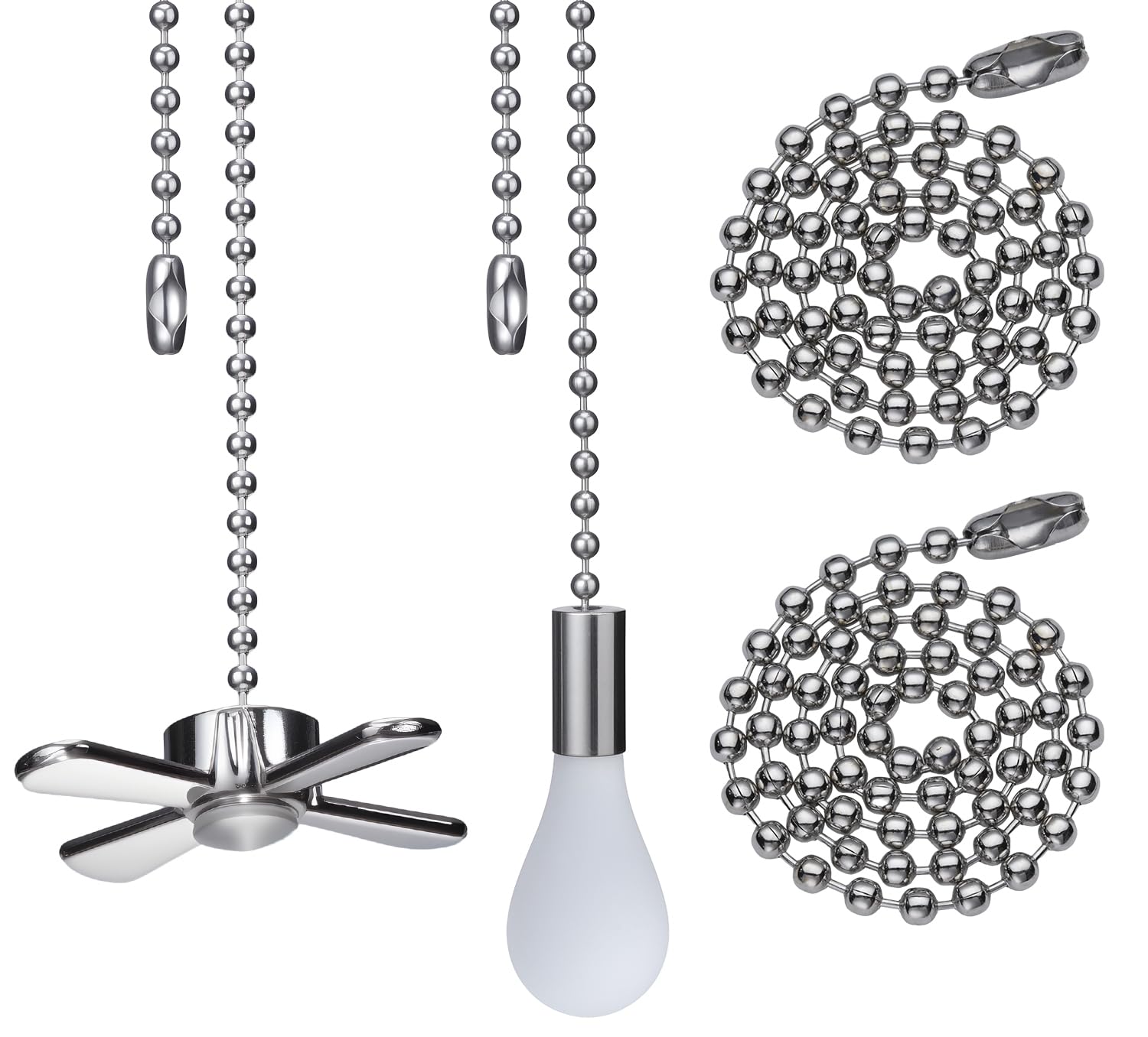 Ceiling Fan Pull Chain Extender, 24-inch Extra Long with Decorative Frosted Glass Bulb and Fan Cord, Fit All Standard 3mm Diameter Ceiling Fans and Light Fixtures Factory Pull