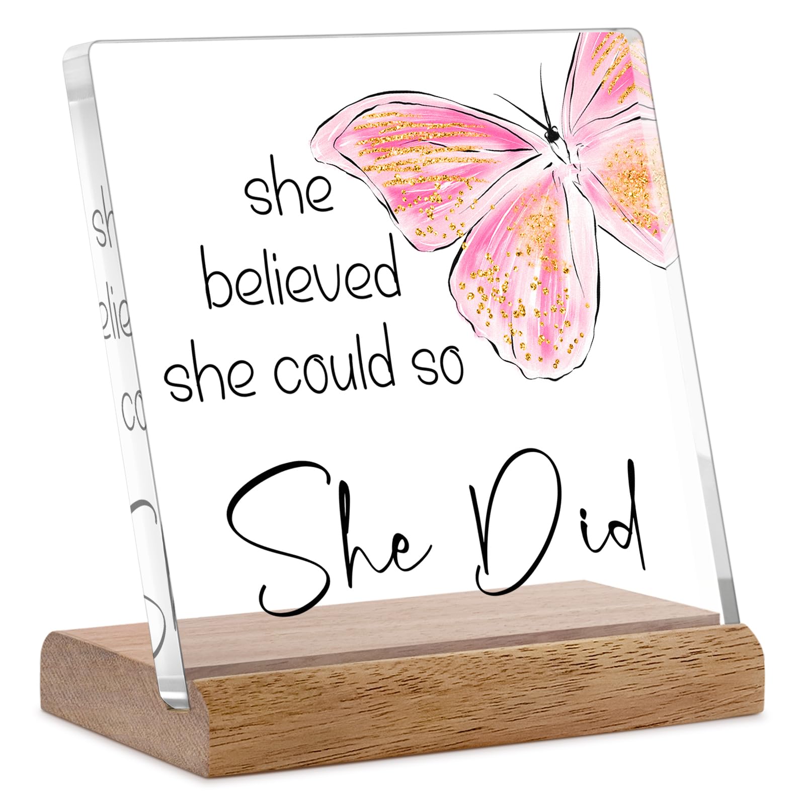 FreeJac Congratulations Gifts for Women - College Graduation Gifts for Her New Job Gifts - She Believed She Could so She Did Acrylic Plaque Sign Office Inspirational Promotion Gift for Coworker