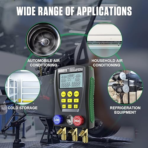 Miniatura 7 de Juego de manómetros digitales de refrigeración para aire acondicionadorefrigerador calibradores digitales HVAC con doble presión y prueba de
