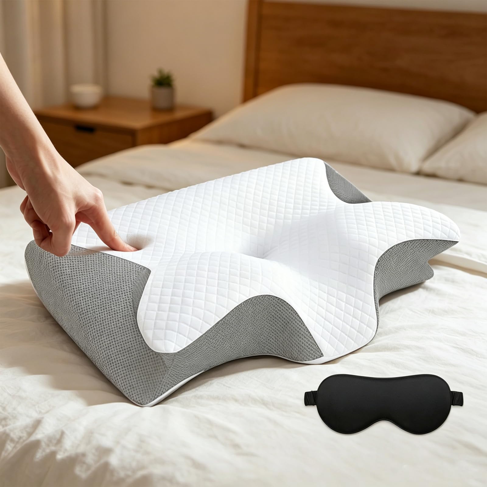 Cervi-Zen Oreiller Ergonomique Mousse Mémoire Conçu pour Soutien Cou Dorsal et Latéral，Grey