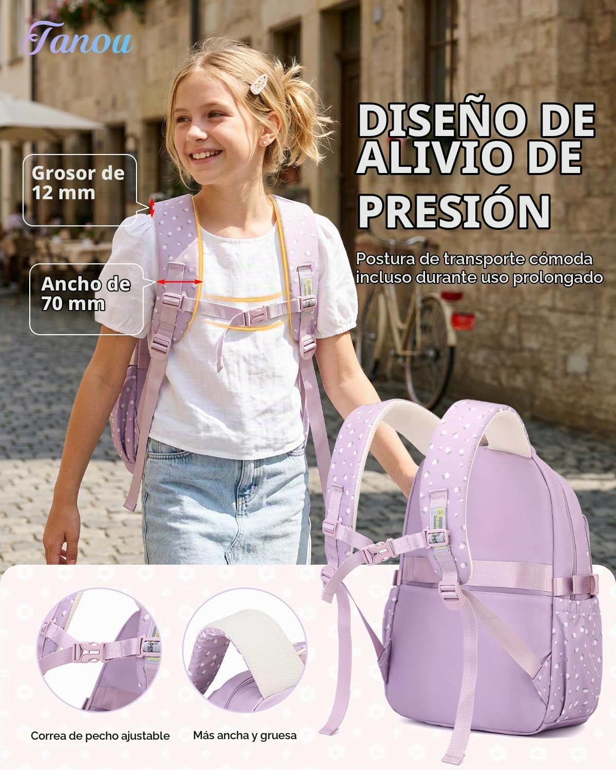 Tanou Mochilas Escolares 3 Piezas para Niñas y Adolescentes de 9 a 16 años
