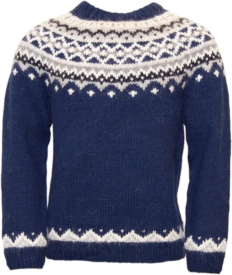 ICEWEAR Skjoldur Men's Sweater Hand Knitted Design 100% Icelandic Wool Sweater Without Zipper