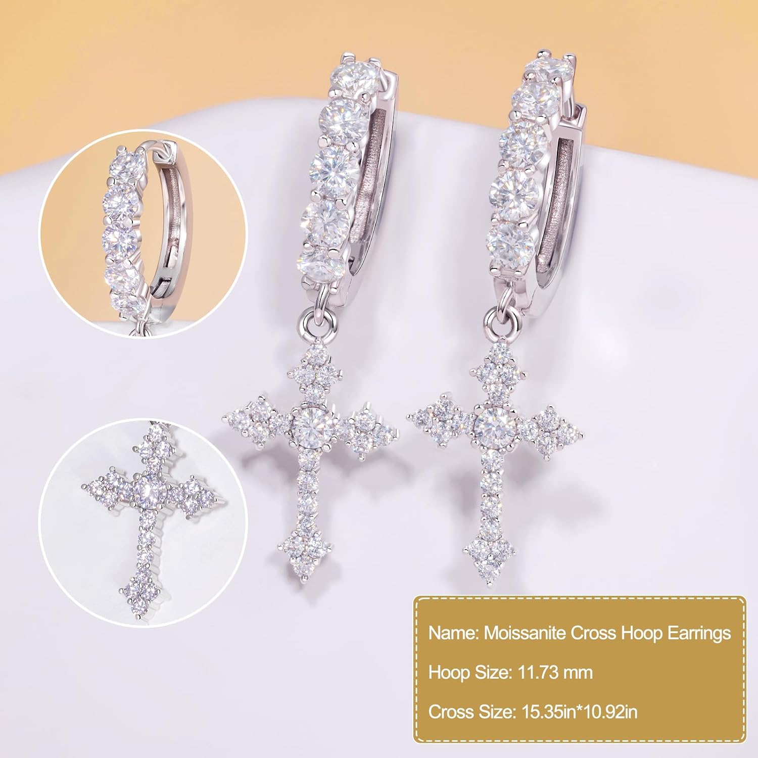 Moissanite Cross Earrings Sterling Silver Cross Stud Eearrings D Color VVSI Moissanite Stud Earrings Crucifix Jewelry Gift
