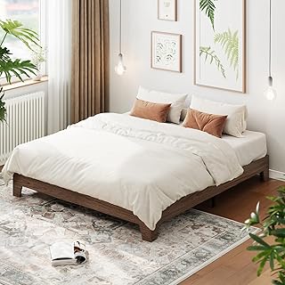 GAOMON 10 Inch King Size Wood Platform Bed with Wooden Slats, Nature Platform Bed Frame, No Box Spring Needed, Easy Assembly, Minimalist Bedroom Furniture, Natural Walnut