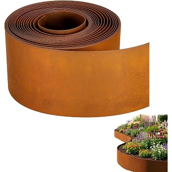 Corten Steel Lawn Edging 10 m x 15 cm Corten Steel Flower Bed Edging Metal for Garden - Lawn Edging Metal as Flower Bed Border for Lawn Paths Flower Bed
