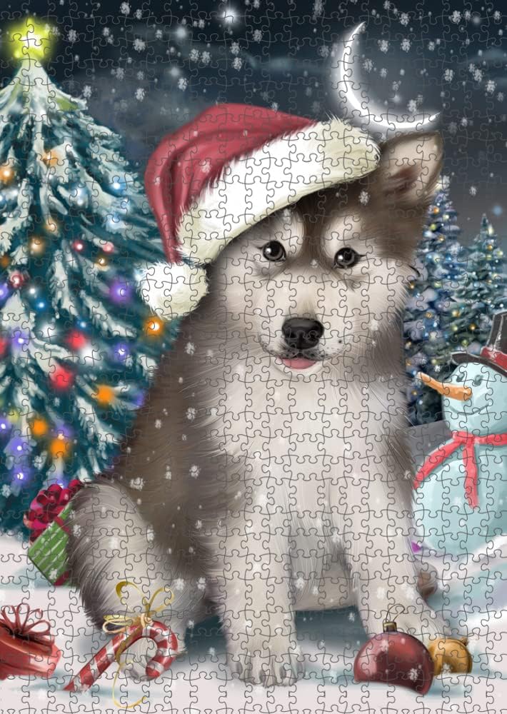 Have a Holly Jolly Christmas Alaskan Malamute Dog Jigsaw Puzzle for Adults - Animal Printed Interlocking Puzzle Game Artwork - Gift for Dog Lover's -1000 Pcs 29.5"x19.7", PZLE58258