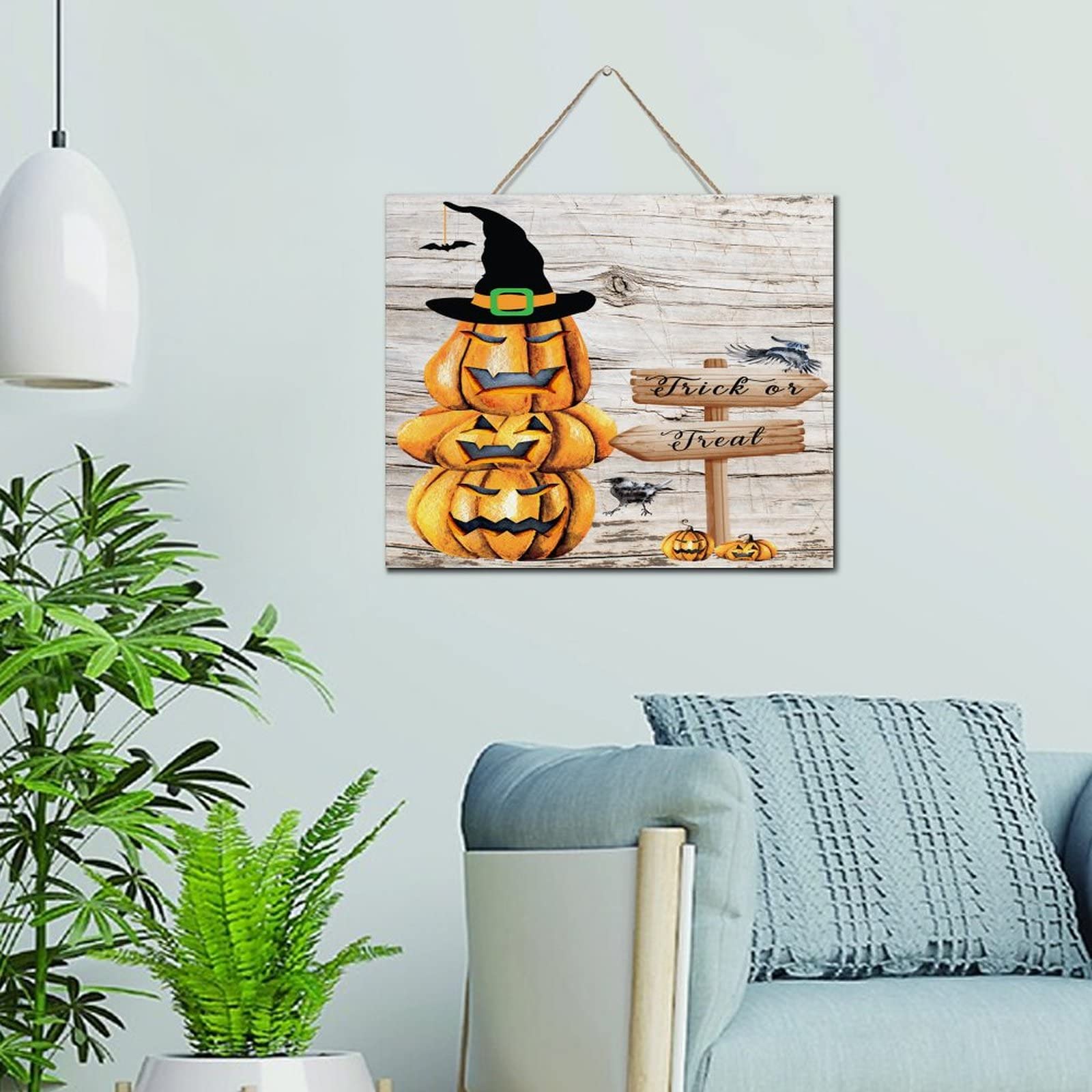 Plaque en bois Halloween vintage pour étagère de salon et ambiance automnale