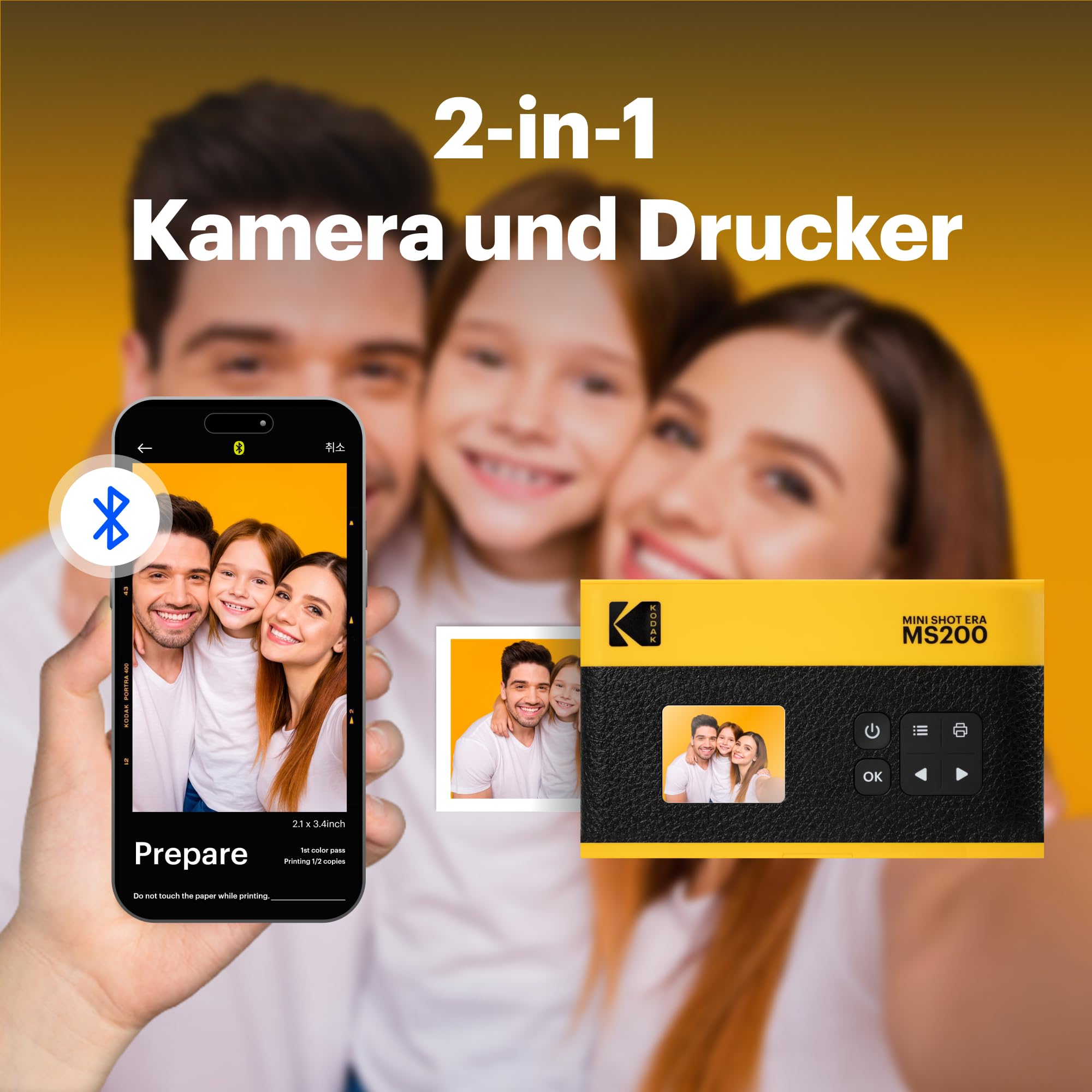 KODAK Mini Shot 2 ERA 4PASS 2-in-1 Sofortbildkamera und Fotodrucker (5,3x8,6cm) Schwarz + 30-Blatt-Patrone