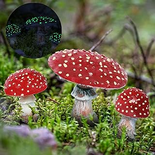 3 Pcs Garden Mushroom Decor Glow in The Dark Mushroom Decor, Fairy Garden Accessories Status Perfect for Fairy Gardens, Terrariums & Planters