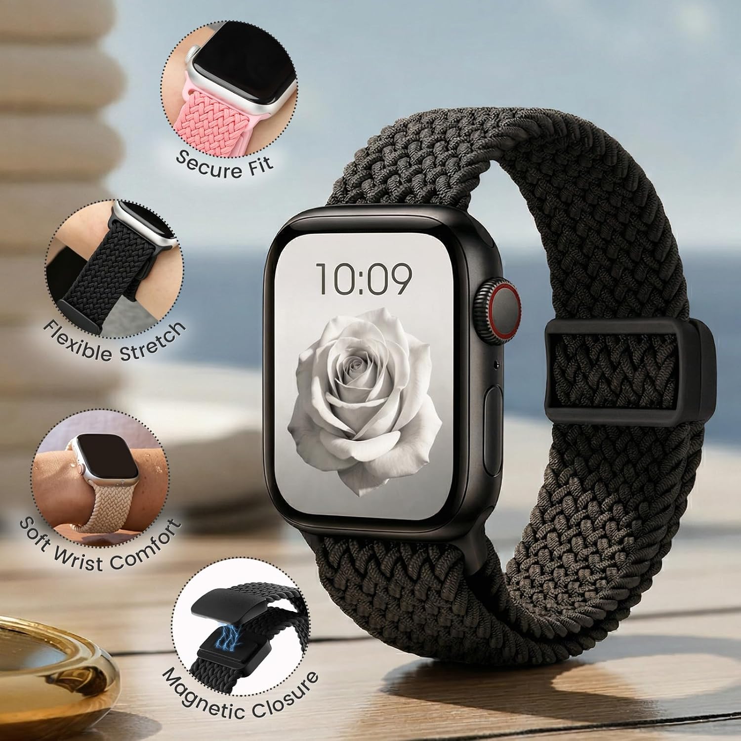 Braided Stretchy Band Compatible with Apple Watch Band for Women Men image 5