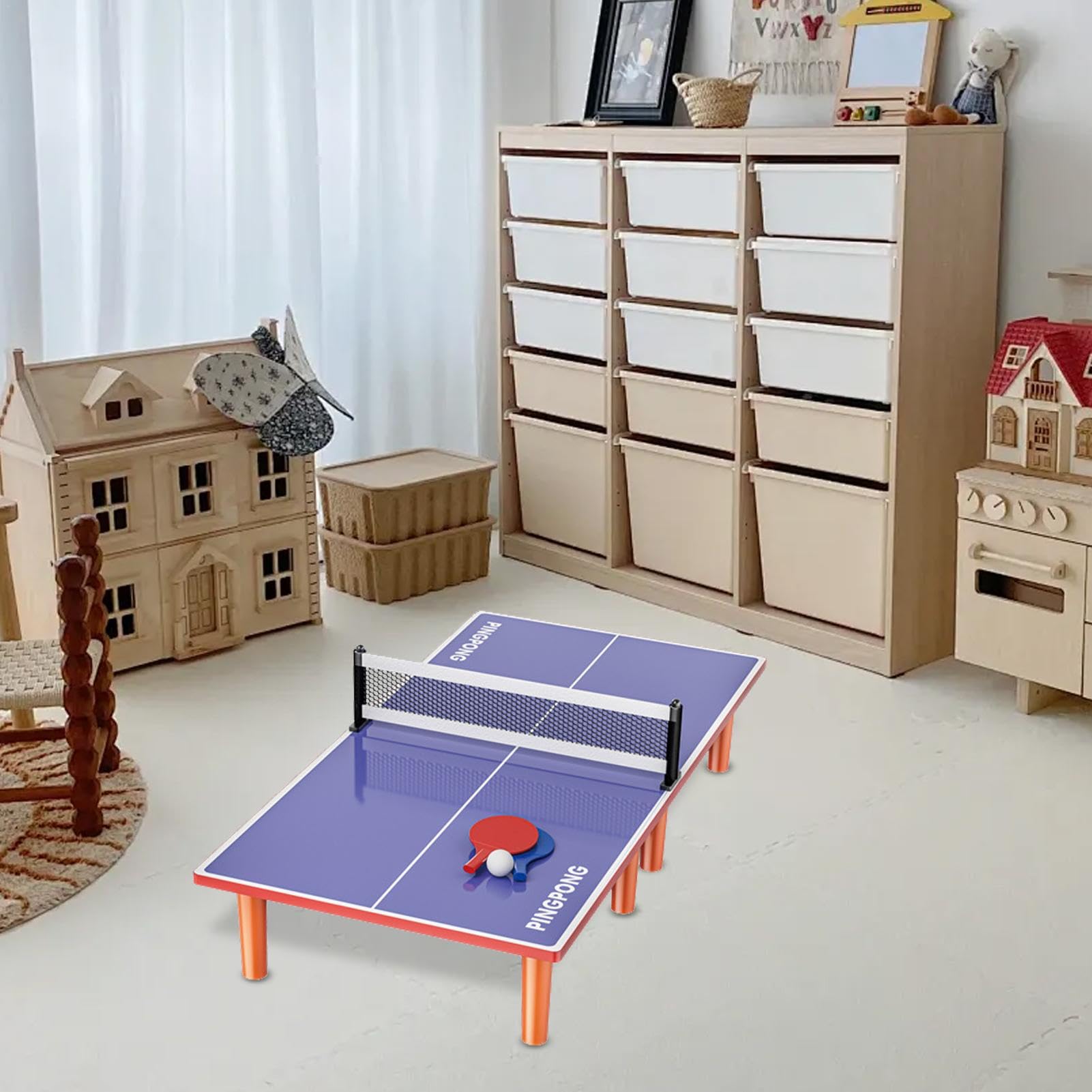 Table de pong de pong compacte avec 2 pagaies et 1 balle - Facile à transporter, pliable, stable et résistante aux intempéries - Pour enfants et adultes - Pour salles de jeux et bureaux