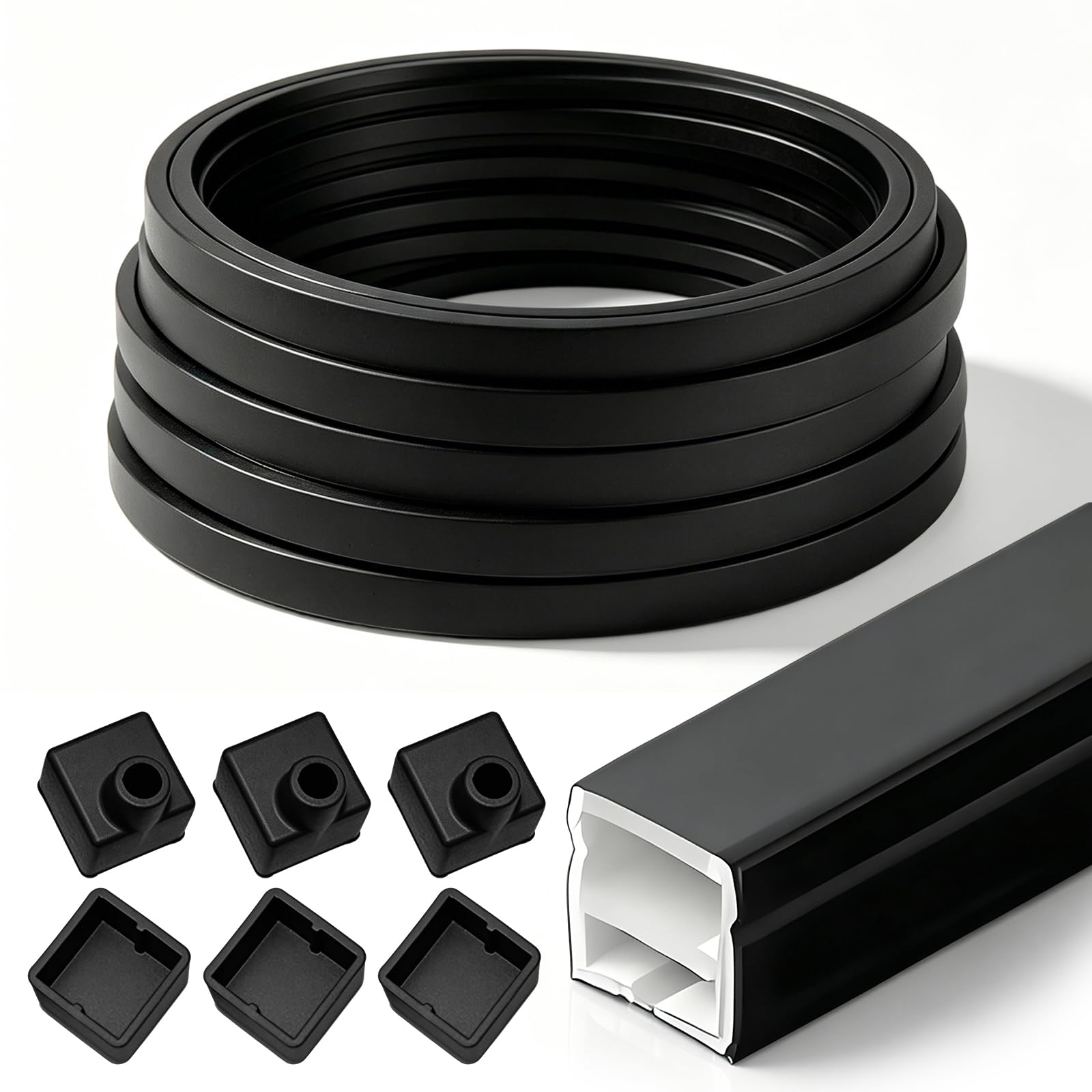 Profilo LED nero, diffusore a binario LED per illuminazione di pannelli acustici, 12 x 12 mm, in silicone flessibile IP65, striscia LED per pannelli acustici, facile montaggio (nero, 3 m)