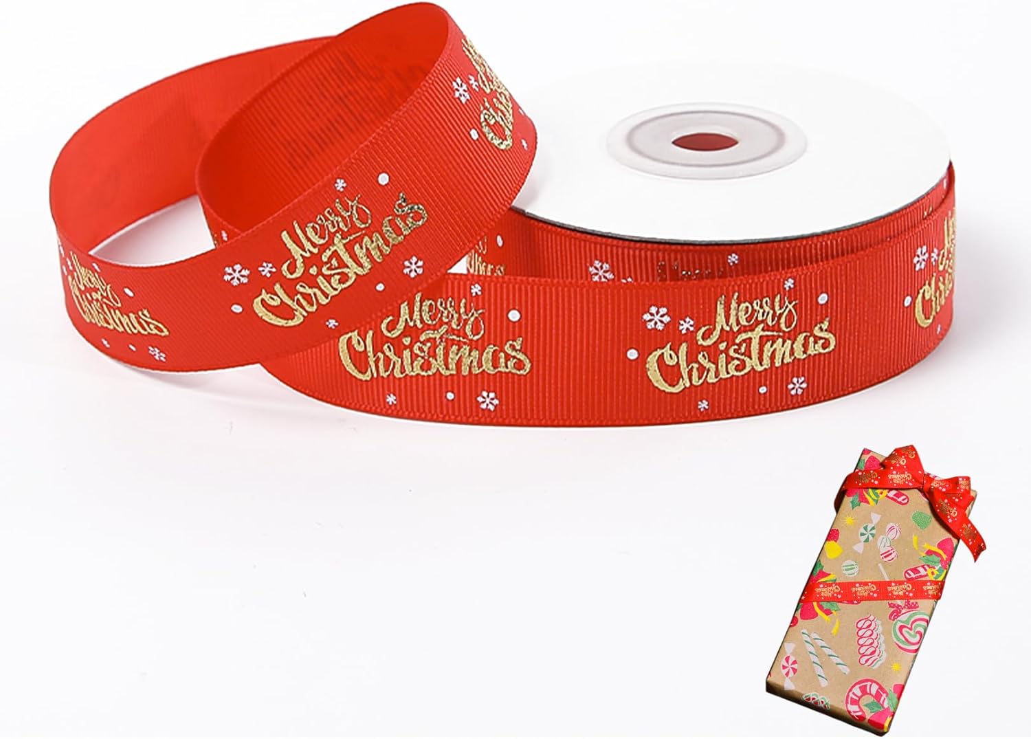 1 Pcs Christmas Ribbon for Gift Wrapping, Red Merry Christmas Ribbons ...
