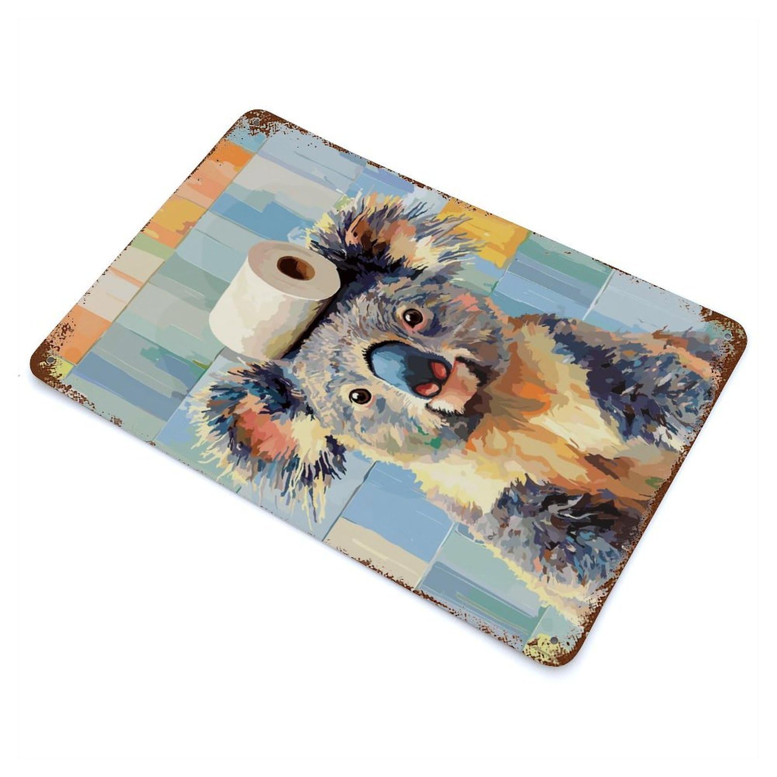 Koala with Toilet Paper on Head Vintage Rust Metal Sign 11.8"x7.9", Ideal for Basement, Hobby Room And Garage Decor