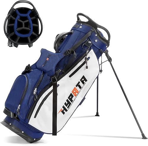 14 Way Golf Bags for Men-Premium PU Leather Golf Bag with Stand, Golf Stand Bag with Detachable Dual Strap, Rangefinder Pouch, Full Length Dividers