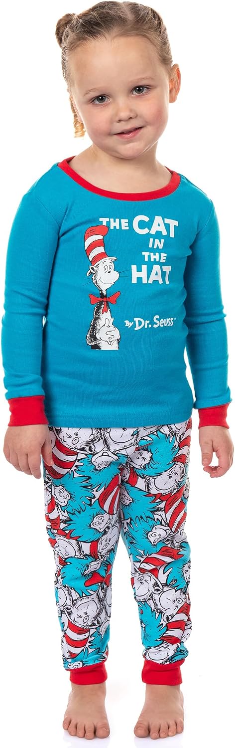 Dr. Seuss Cat In The Hat Book Cover Matching Family 2-Piece Tight Fit Pajama Set