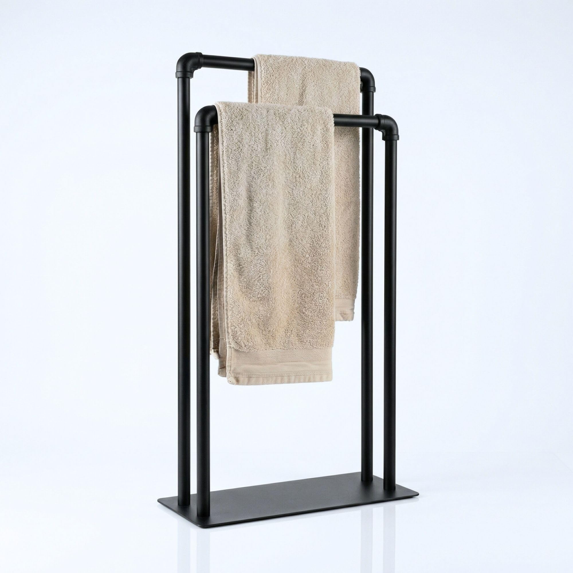 Palermo Porte-Serviettes sur Pied Noir Mat – Porte-Serviettes Salle de Bain avec 2 Bras en Métal – Support Serviettes Autoportant sans Perçage – Design Moderne et Élégant