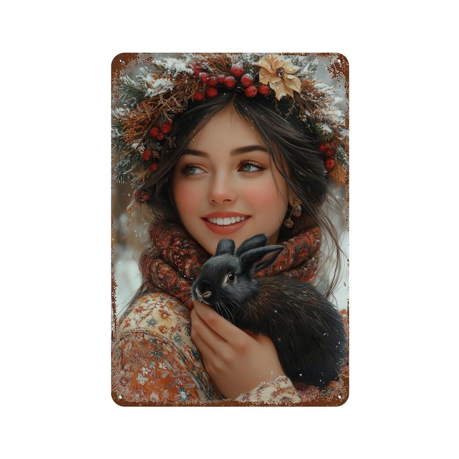 Winter Wonderland Bunny 11.8"x7.9" Decorative Tin Sign, Retro Wall Decor for Garage, Bar And Workshop Decor