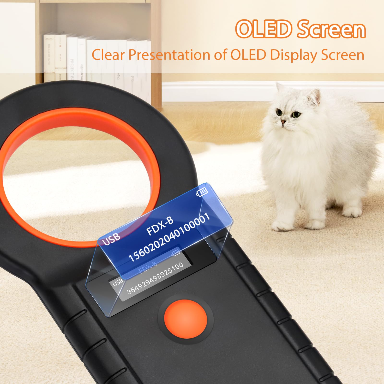 Chiplesegerät für Tiere, 128 Stück Tag-Informationsspeicher, Chiplesegerät für Hunde/Katze, RFID Mikrochip Lesegerät, 134,2KHz, ISO11784/85/HFDX-B/EMID