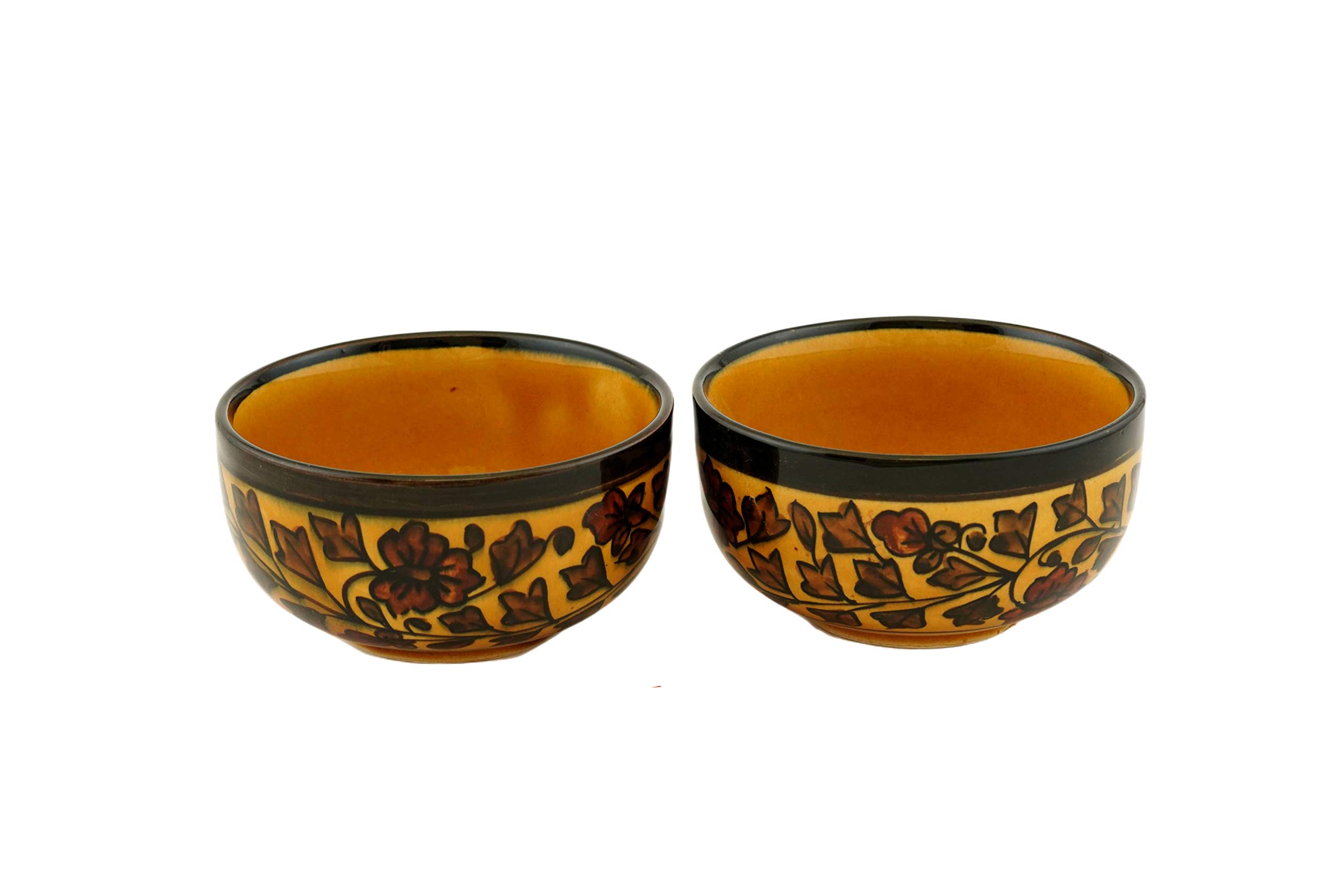 Freakway Hand-Painted Multicolored Ceramic Bowls Set Ceramic Vegetable/Soup Bowl (Multicolor, Pack of 4) Royal Color in Yellow 2