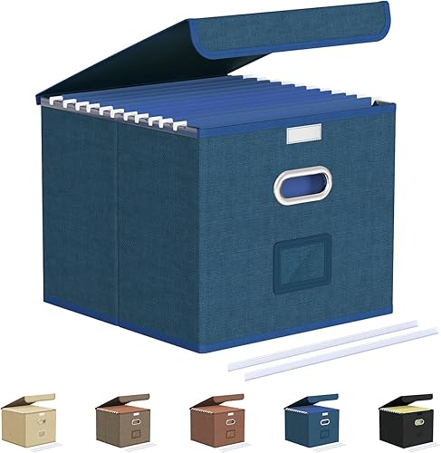 Vista 39 de Oterri Paquete de 2 cajas organizadoras de archivos, caja de archivos, archivador pequeño para carpetas de cartas, caja de archivos portátil azul