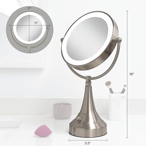 Miniatura 2 de Zadro Espejo de maquillaje iluminado, 10 x de aumento LED de 11 pulgadas de diámetro, espejo de maquillaje con luces y aumento C funciona con pilas