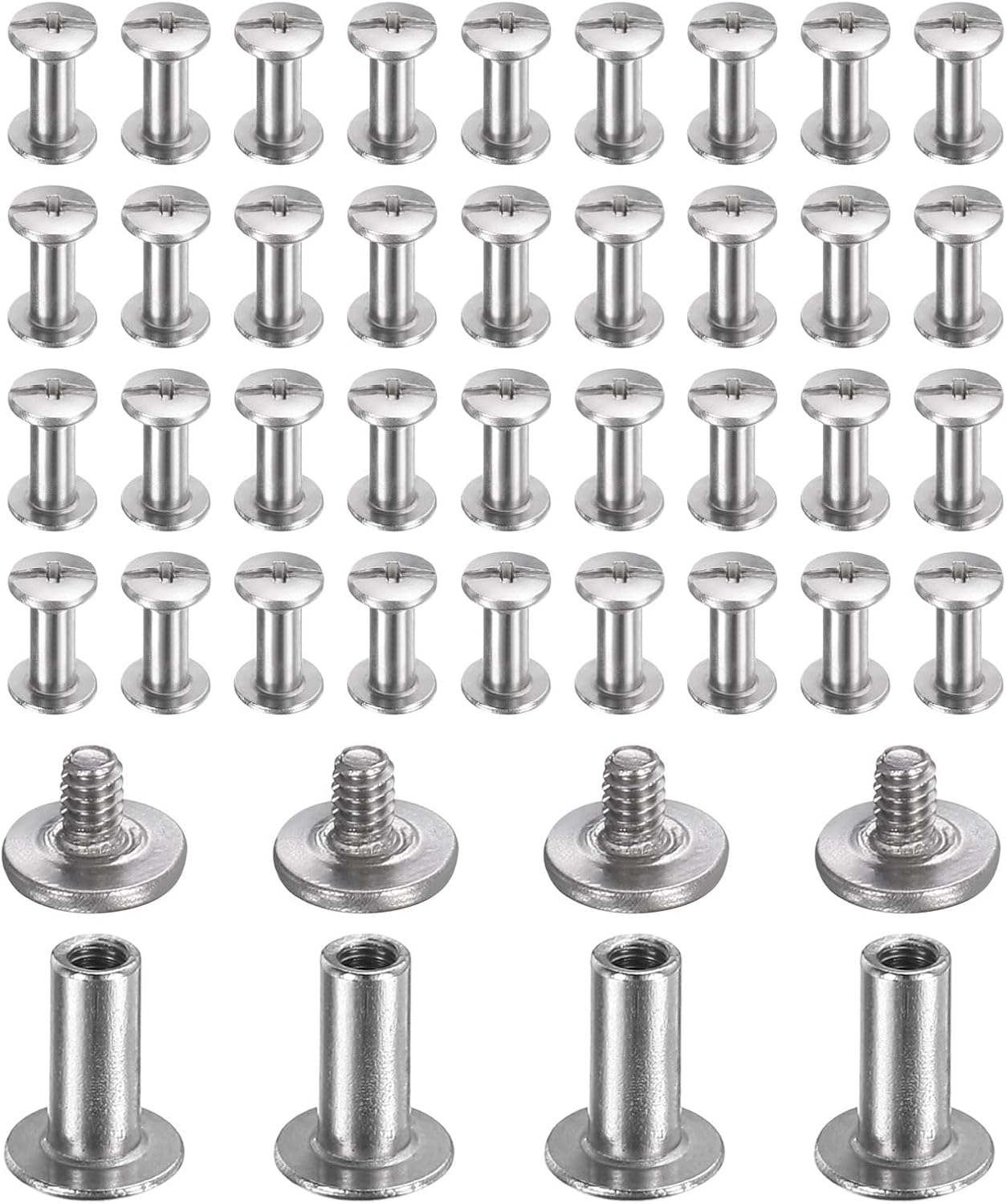 HARFINGTON 40set Chicago Screw M2x7mm 3mm Length Metal Phillips Nail Rivet Stud Bolts Rivets Binding Post Screw for DIY Leather Belt Bag Craft Bookbinding, Silver