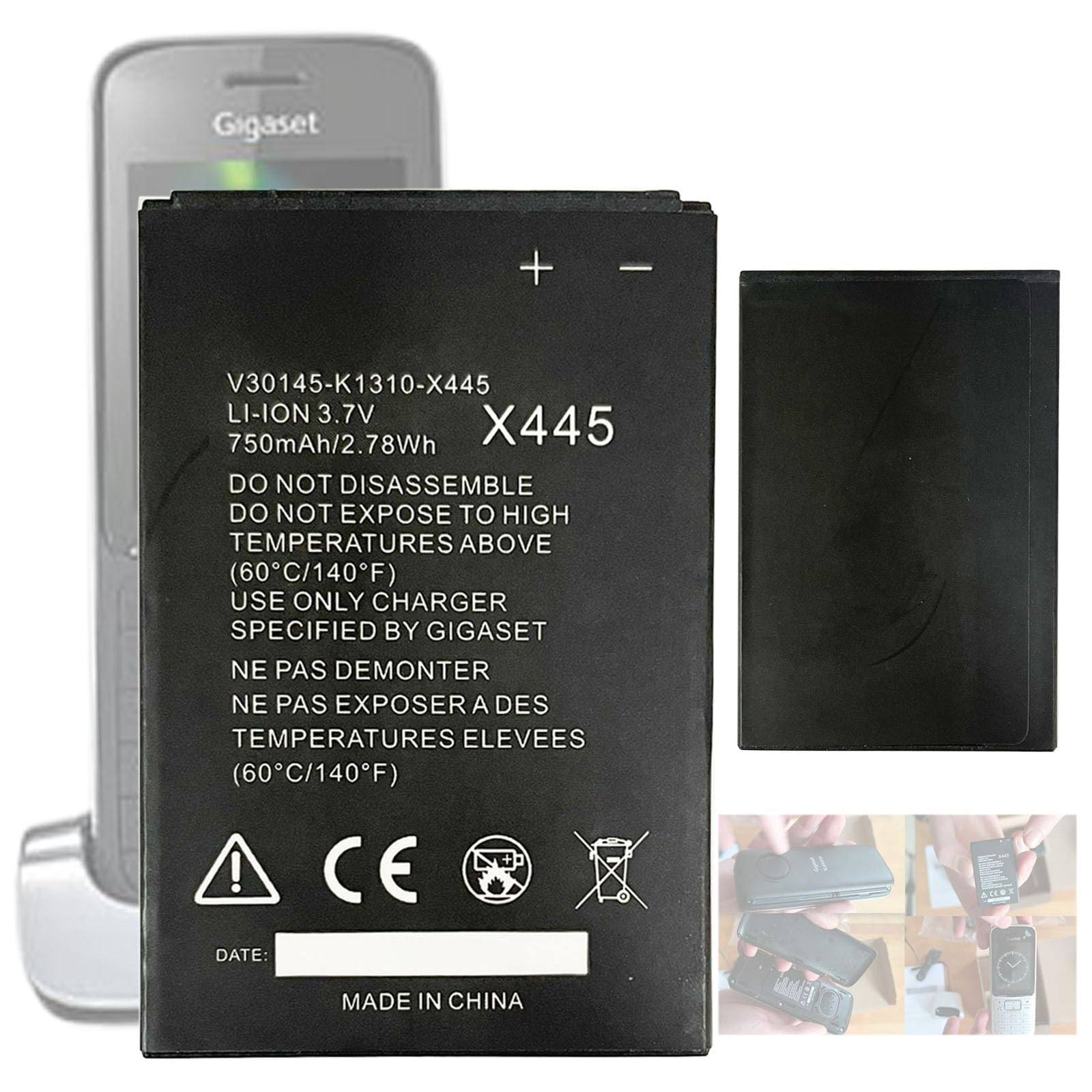 Batteria Di Ricambio V30145-K1310-X445 Per Gigaset SL450, SL350, SL400, SL78, SL78H, SL780 – 750mAh 3,7V - 5