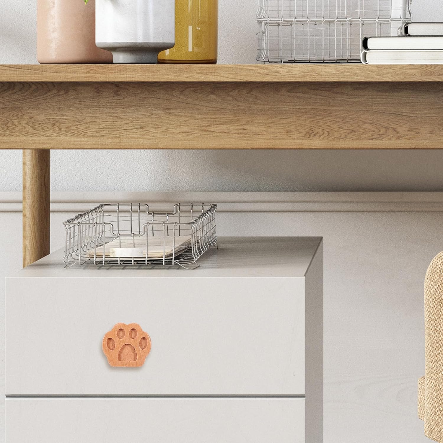 Zerodeko Wooden Animal Paw Drawer Pull Handle Solid Beech Wood Dresser Cabinet Knob Childrens Room Cupboard Pull for Furniture