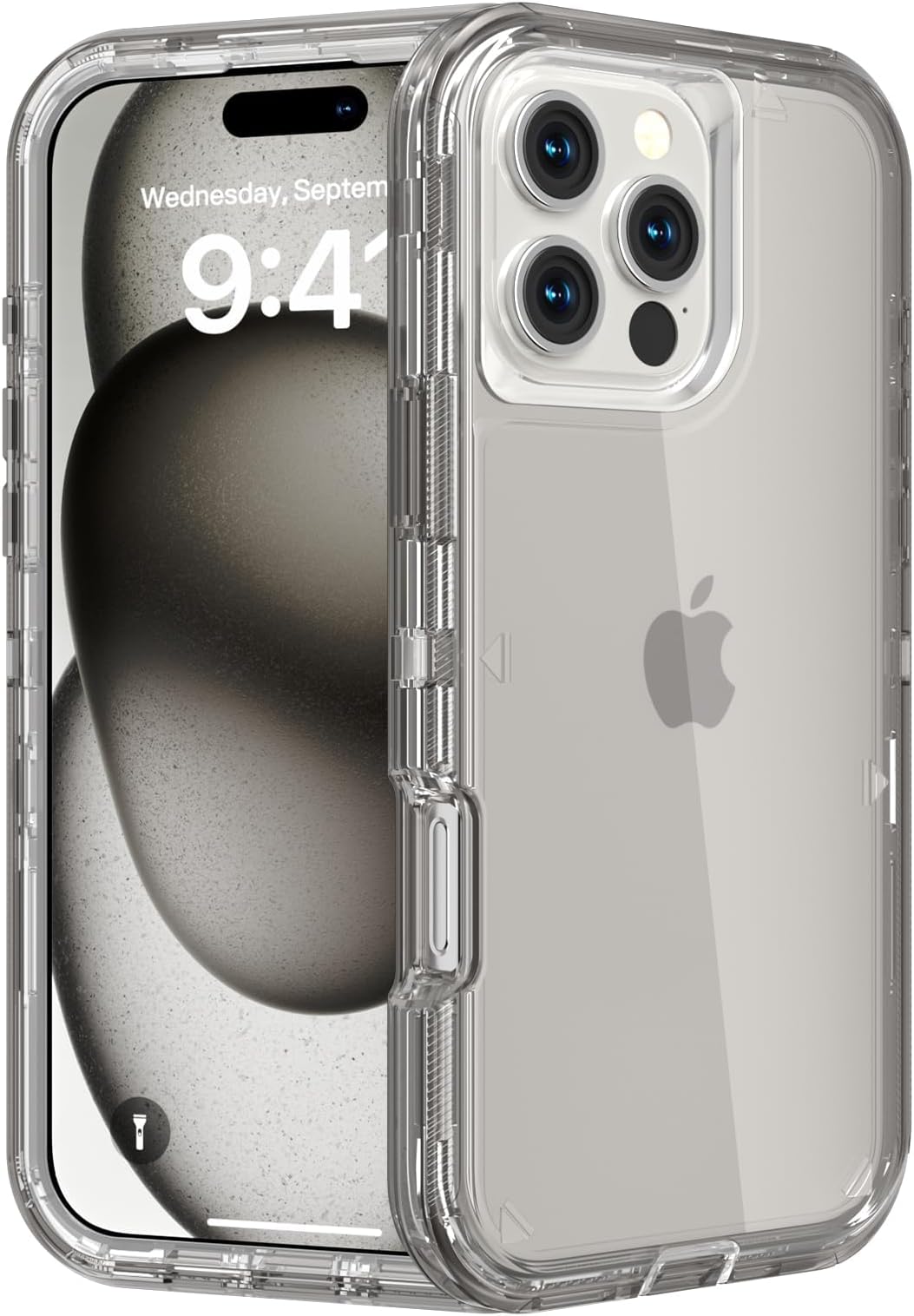 for iPhone 16 Pro Case, Heavy Duty Shockproof Protection Phone Cases, Durable 2-Layer Transparent Protective Cover Compatible with iPhone 16 Pro (6.3 inch), Crystal Gray