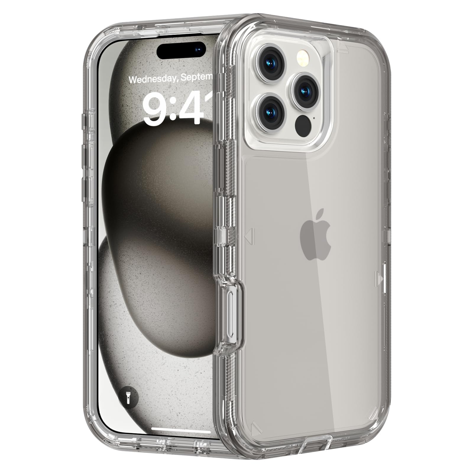 for iPhone 16 Pro Case, Heavy Duty Shockproof Protection Phone Cases, Anti-Drop, Durable Dual Layer Translucent Protective Cover Compatible with iPhone 16 Pro, 6.3 inch,Crystal Gray