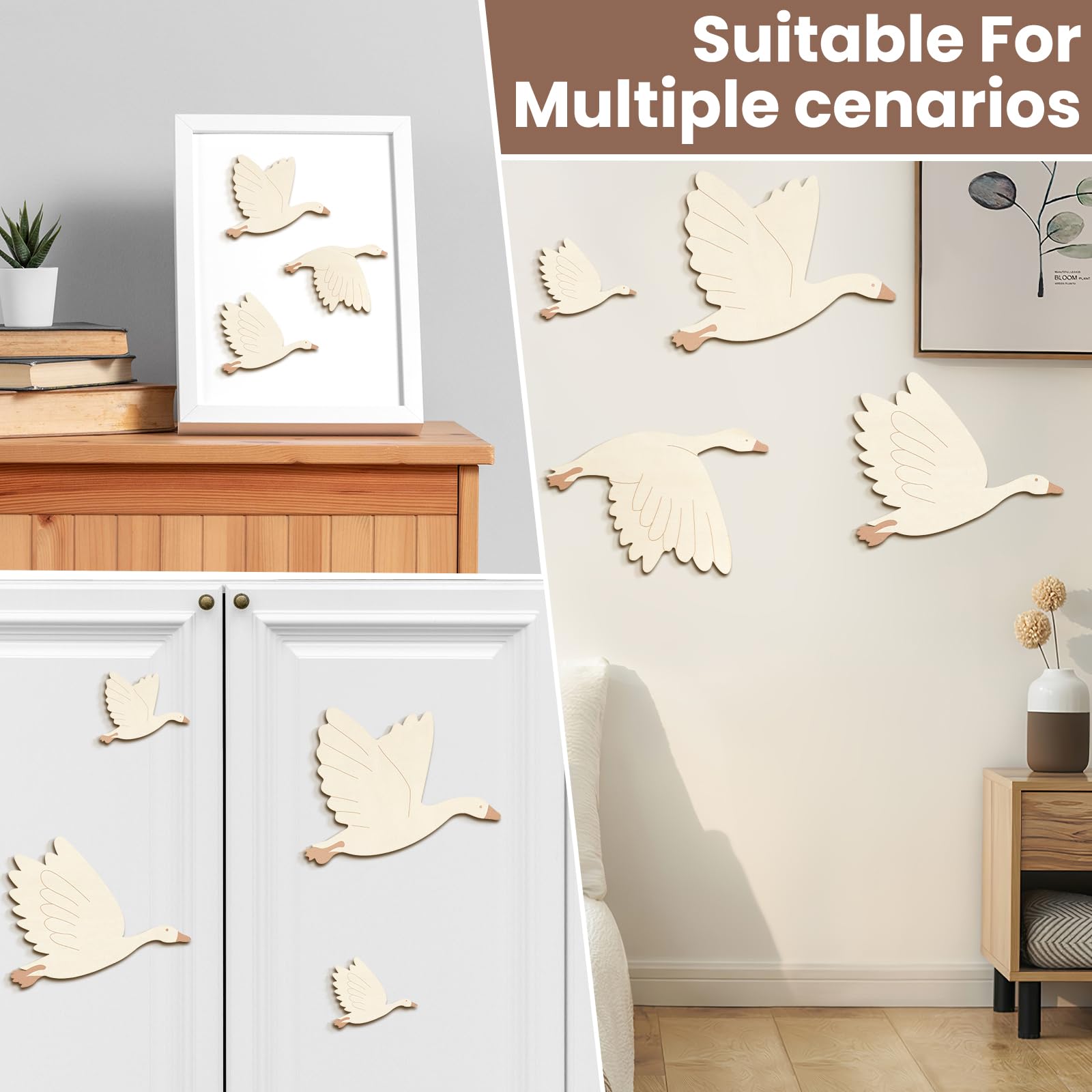6 Pièces Décorations Muraux pour Chambre d'Enfant Cygne, Sticker Mural Enfants Bebe, Ensemble DIY Bois avec Adhésifs Forts, Déco Murale Boho, Tatouage Mural Enfant