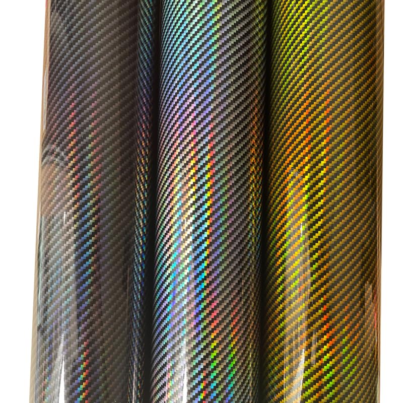 Pellicola Wrapping Auto Rotolo di vinile in fibra carbonio olografico lucido nero argento oro con rilascio d'aria adesivo decalcomania autoadesiva(Noir,40cm x 152cm)