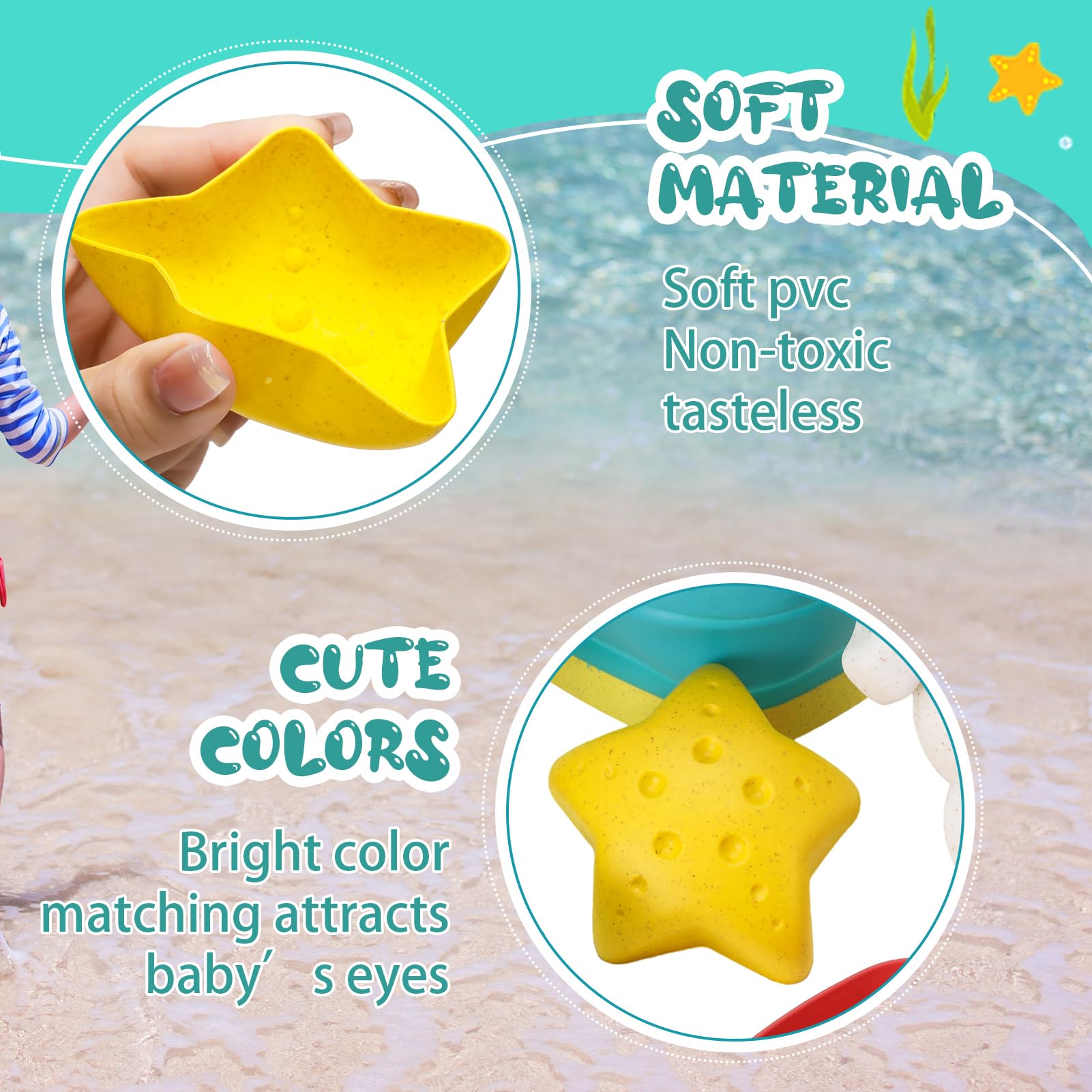 Kids Beach Toys Foldable Beach Bucket And Spade Set Seahorse and Starfish Molds Sand Shovels Watering Can with Mesh Bag Sand Toys For Kids Boys Girls - Image 2