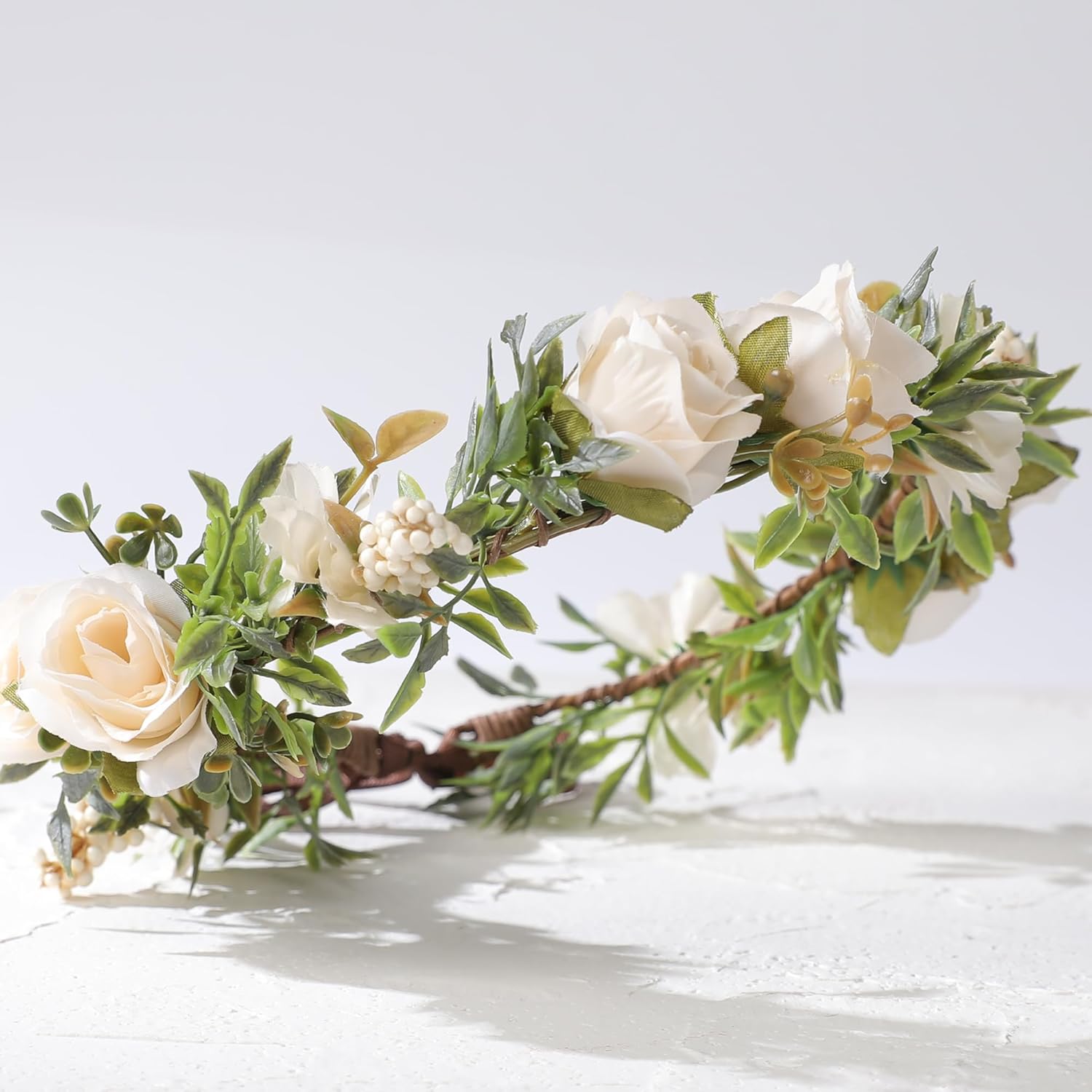 White Flower Crown Headband- Handmade Fairy Rose Floral Headpiece Adjustable White Flower Headbands for Women Girls Wedding, Renaissance Party, Festival Decoration, Hair Styling Accessory - Image 6