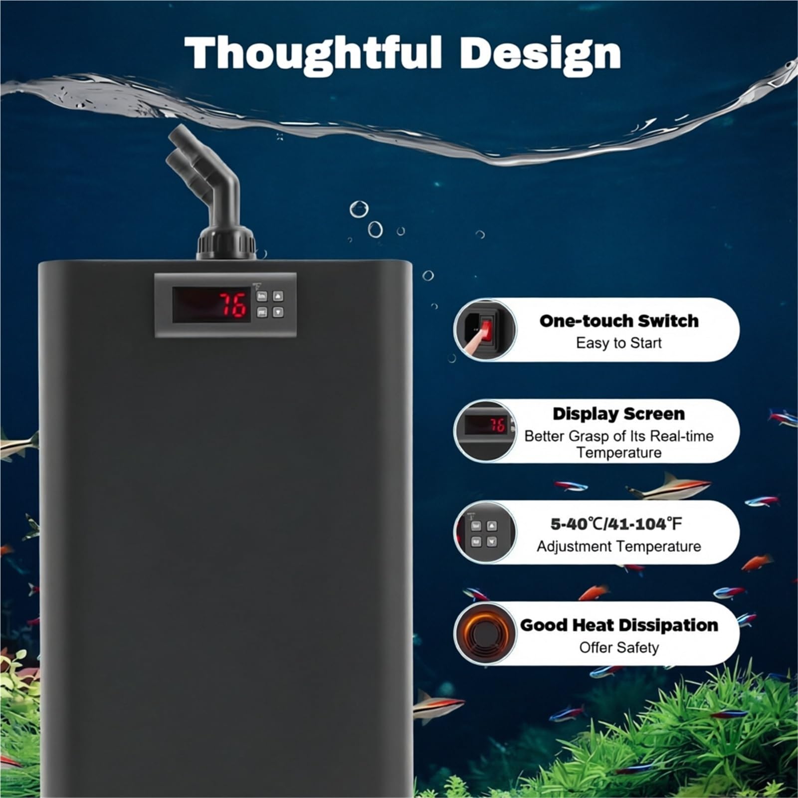 Enfriador de Agua para Cultivo de 26.4/42.3/79.3 galones, Enfriador de Acuario de Alta Resistencia, Temperatura Ajustable de 5 a 40 °C, para Agua Dulce y Salada(100L(26gal))