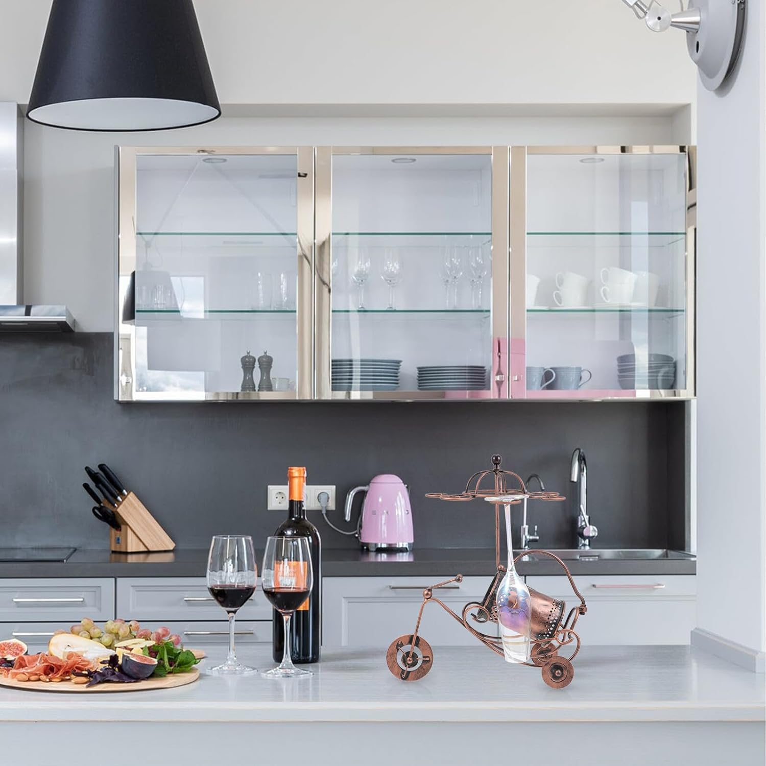 Creative Red Wine Rack Tabletop Holder Stylish Bar Decoration Single Bottle Display Stand Space-Saving Kitchen Organizer Easy to Clean Light Brown Finish