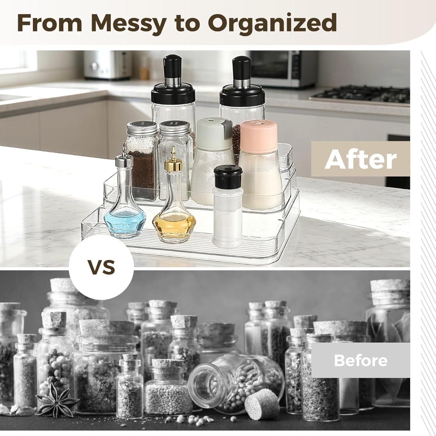 OMISTAR 3 Pcs 3 Tier Spice Rack Organizer, Clear Plastic Organizer for Countertop, Kitchen Cabinet Organizer and Vanity, Versatile Storage Shelf for Cosmetics, Perfume, and More