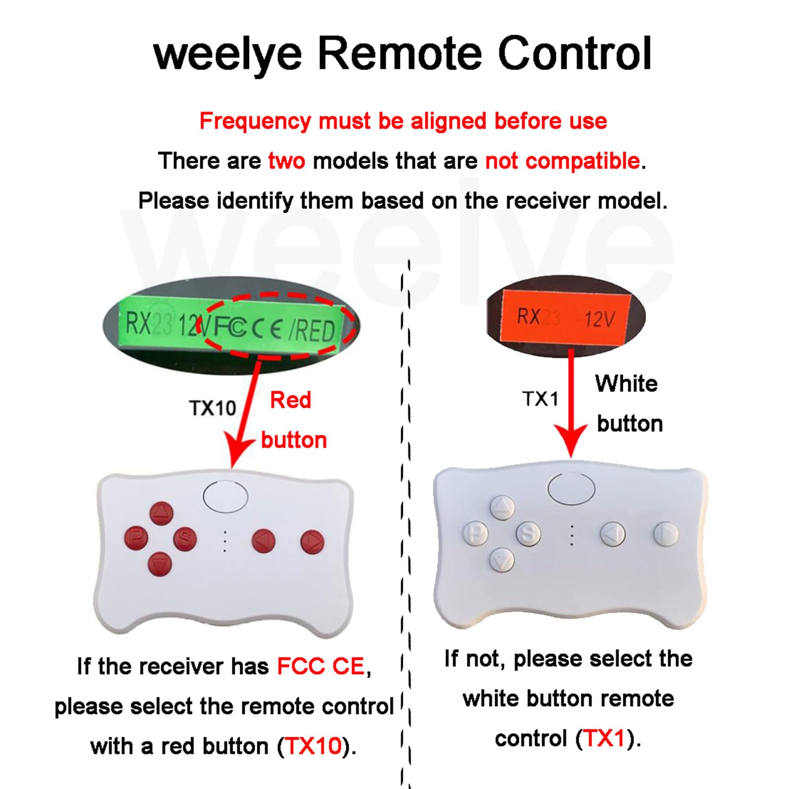 weelye (TX10) red Button 2.4G Bluetooth Remote Control, No Universal,for Kids Electric Ride On Car Only with Brand weelye FCC CE Label Original Receiver