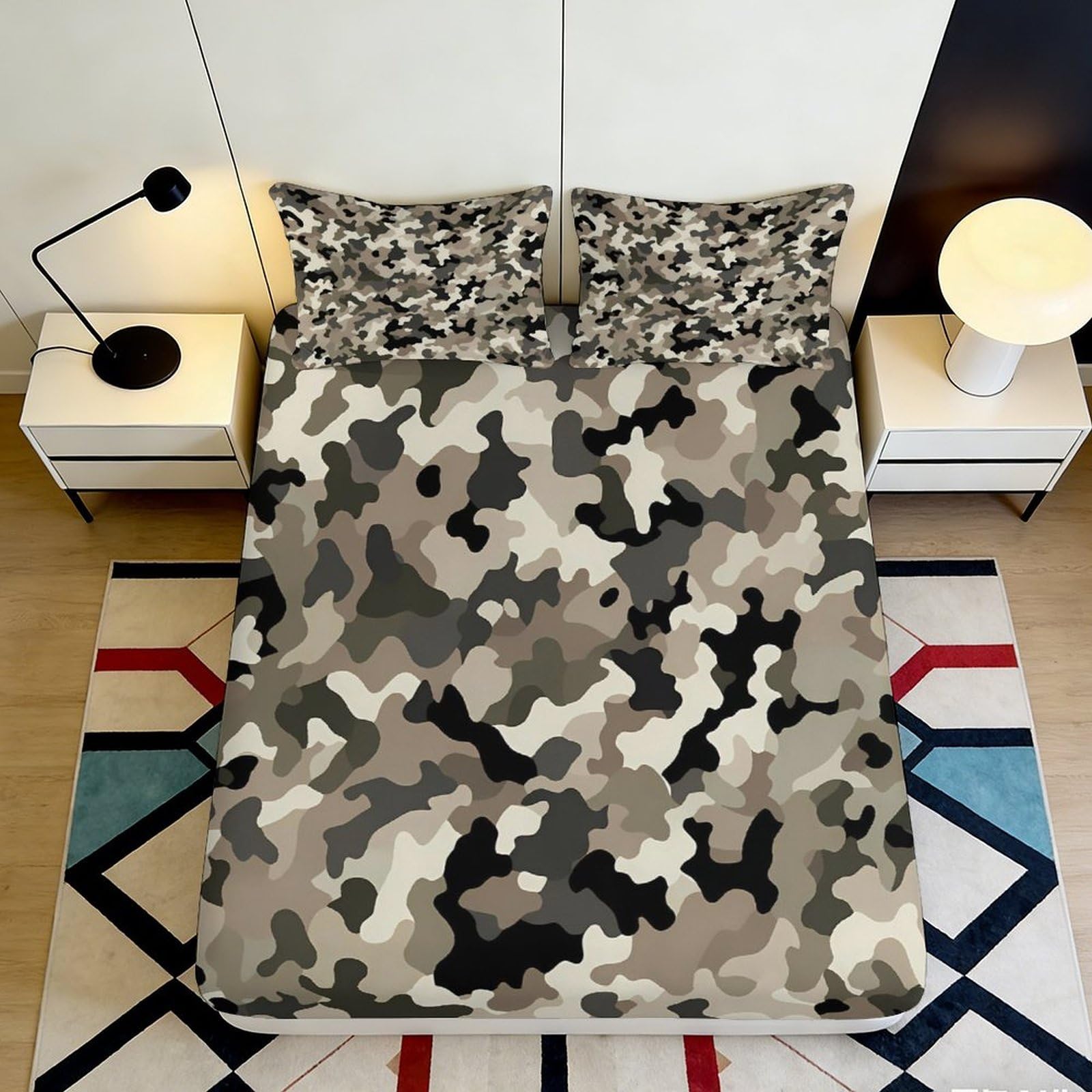 Pnayamiorkfel Style-6 3D Printed Camouflage Pattern Fitted Sheet Microfiber Soft Anti-Slip Grey Army Mattress Cover For Bedroom Dorm Decor 90X200x25cm