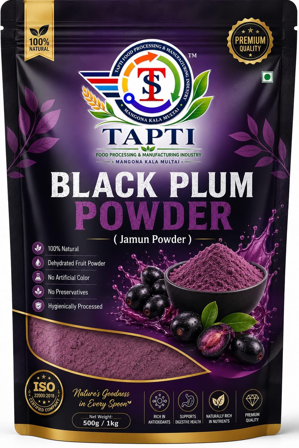 TAPTI Black Plum Powder Jamun Powder 100% Natural Dehydrated Fruit Powder Rich Antioxidants Digestive Support No Preservatives Premium Quality-image-16