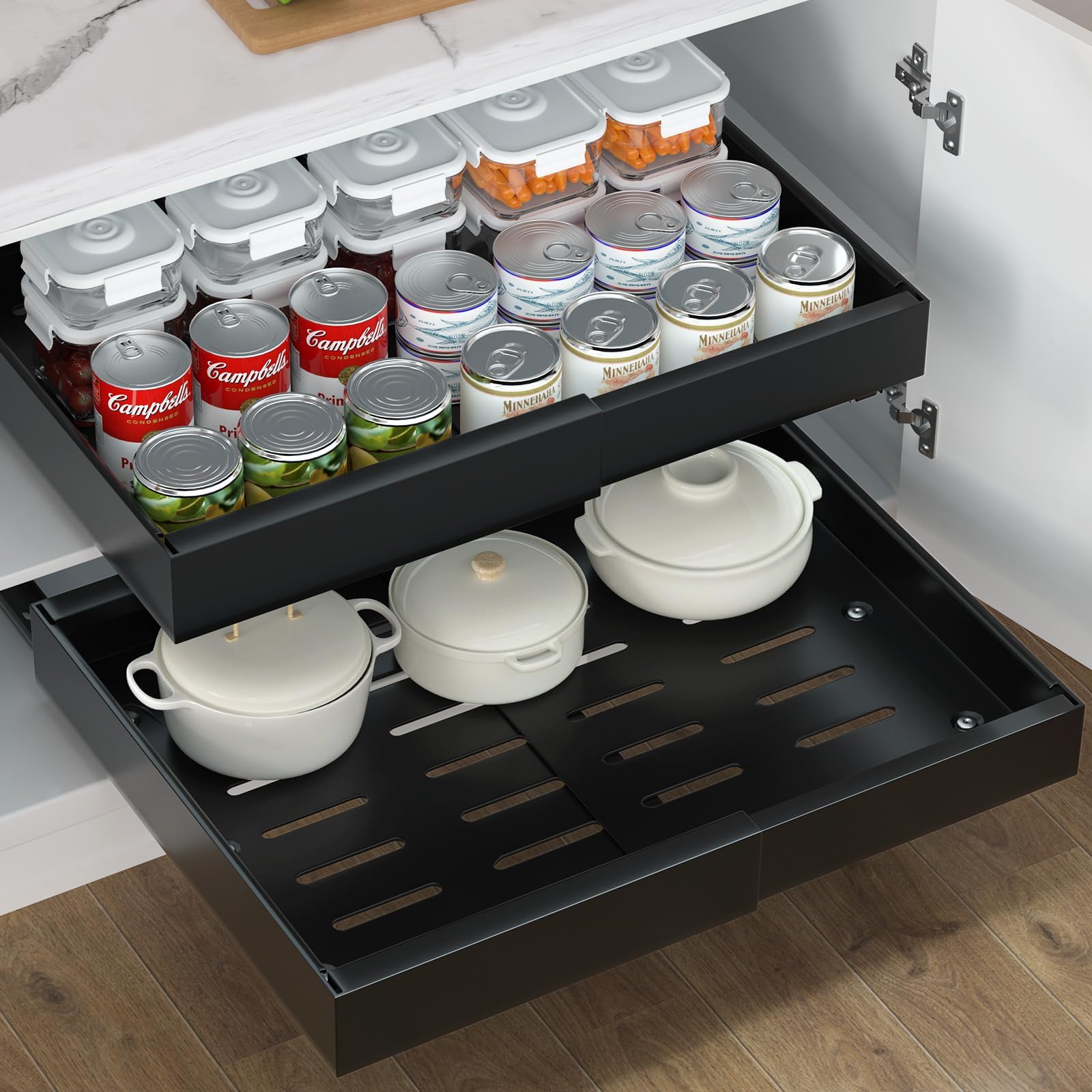 Expandable Slide Out Drawers - Pull Out Cabinet Organizer (12.6"-20.47"), 16.54" Deep