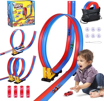 Flexible Race Car Track for Kids 15 Ft DIY Bendable Ramp Set with Suction Cups for Wall & Window Play - Portable Roll-Up Toy Tracks, Compatible with 164 Diecast Cars, Gifts for Boys Girls Ages 3-8