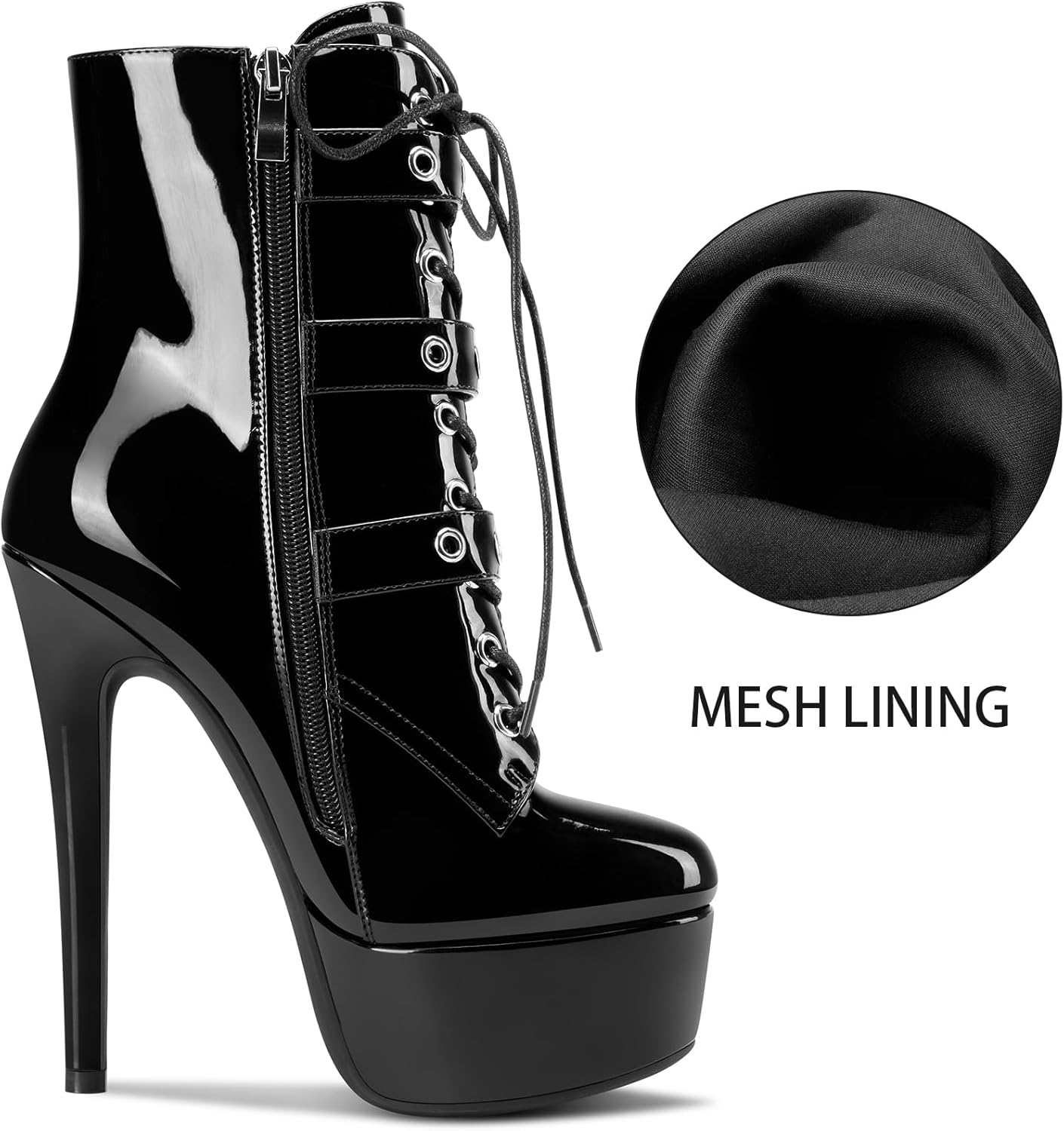 Aachcol Womens Stiletto Boots Platform Lace-up Ankle Boots Short Bootie High Heel Zipper Buckle Prom Party Dress Dance Shoes 6 Inches Heels - Image 6