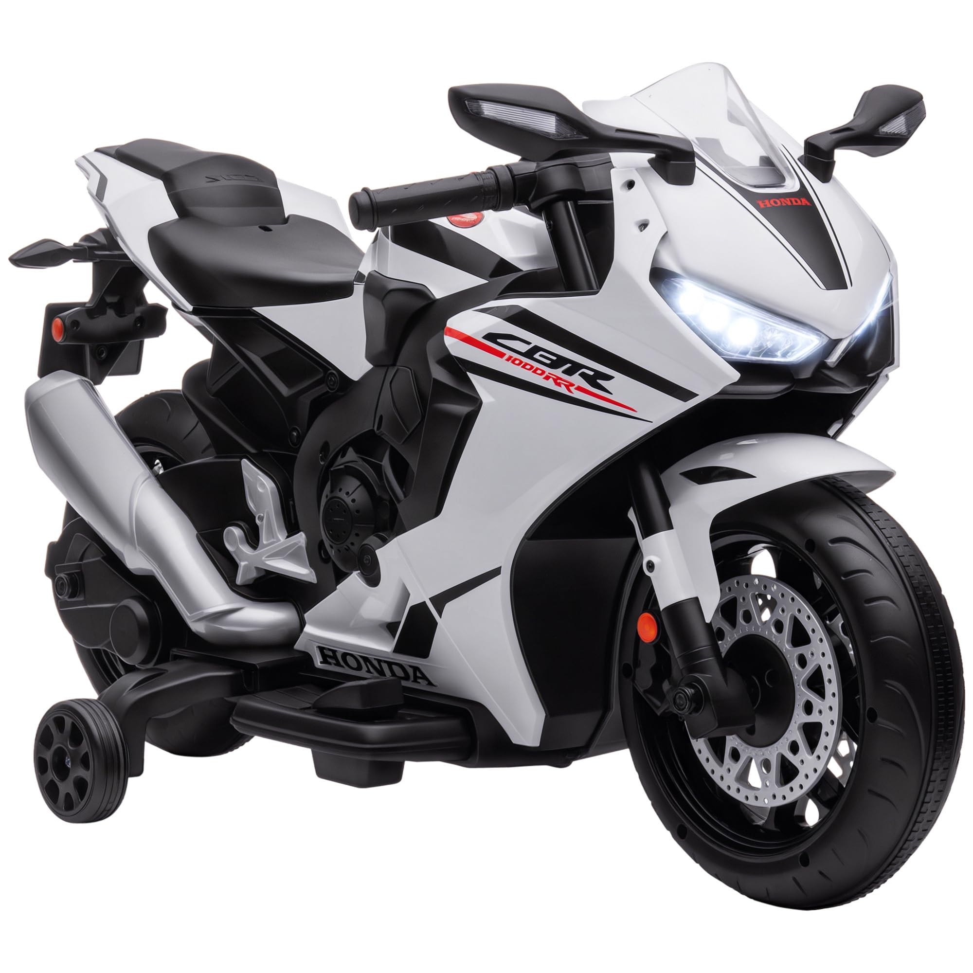 HOMCOM Honda Licensed 6V Kids Electric Motorbike for Ages 3-5 Years White | Ride On Motorcycle Vehicle, Headlights, Music, Training Wheels