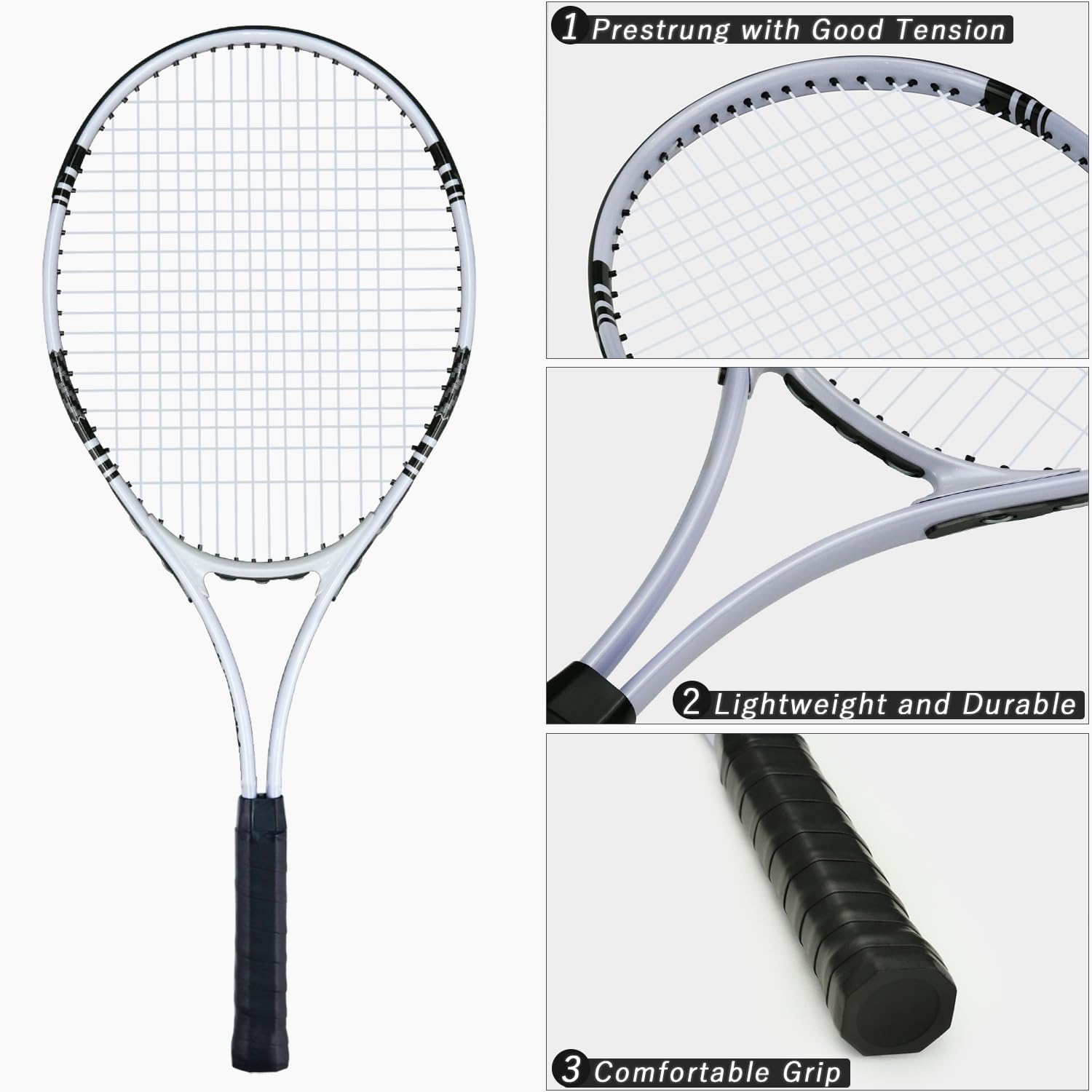 UUBEMM Tennis Rackets 2 Players Recreational for Adult,Lightweight Tennis Racquets for Beginner Student Training,Tennis Racket Set with Carrying Cover Bag,Grip Tapes,Tennis Balls