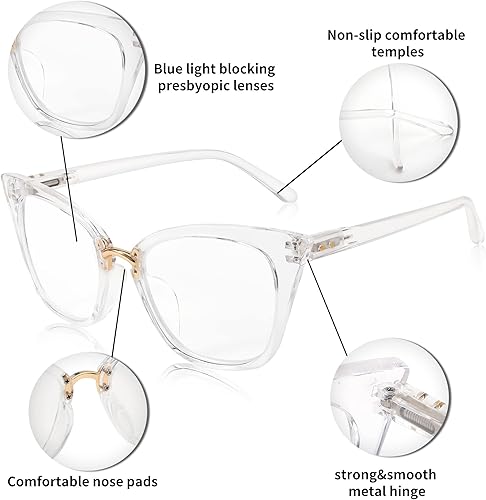 Miniatura 10 de FEISEDY Gafas de lectura de gran tamaño para mujer, diseño de ojo de gato, para lectura con marco de moda, B4072