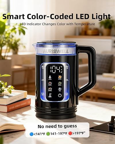Miniatura 4 de Hervidor de té eléctrico con control de temperatura, caldera de agua inteligente de vidrio de 1.5 L para té, café y hervir, apagado automático, 12