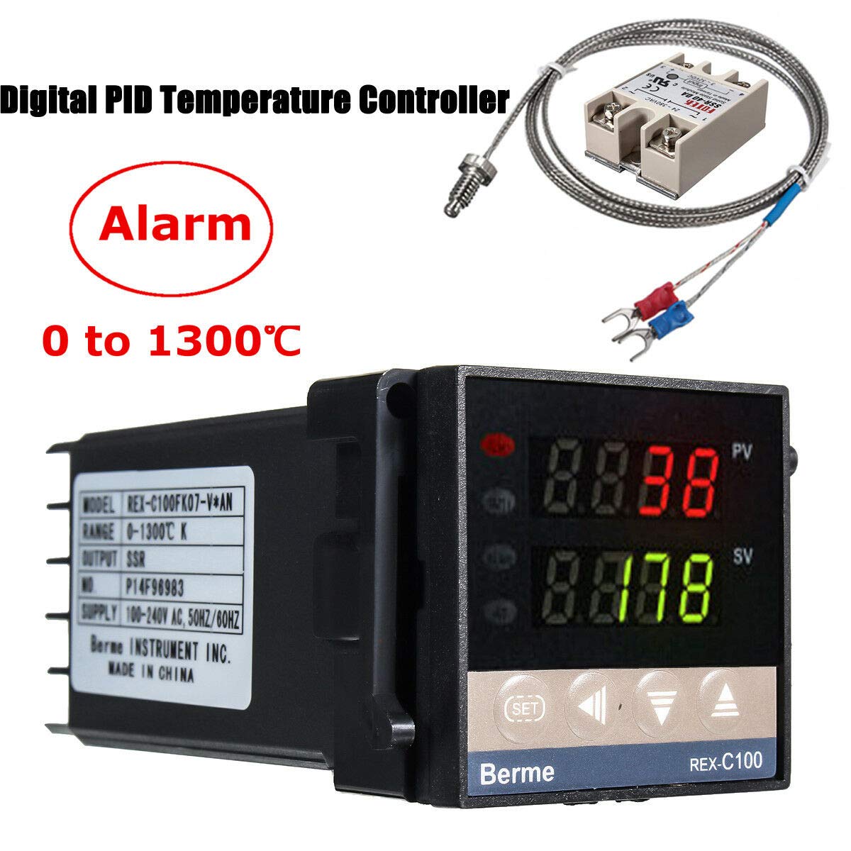 2 Way Alarm REX-C100 AC 110-240V 0~1300℃ Digital PID Temperature Controller Kits